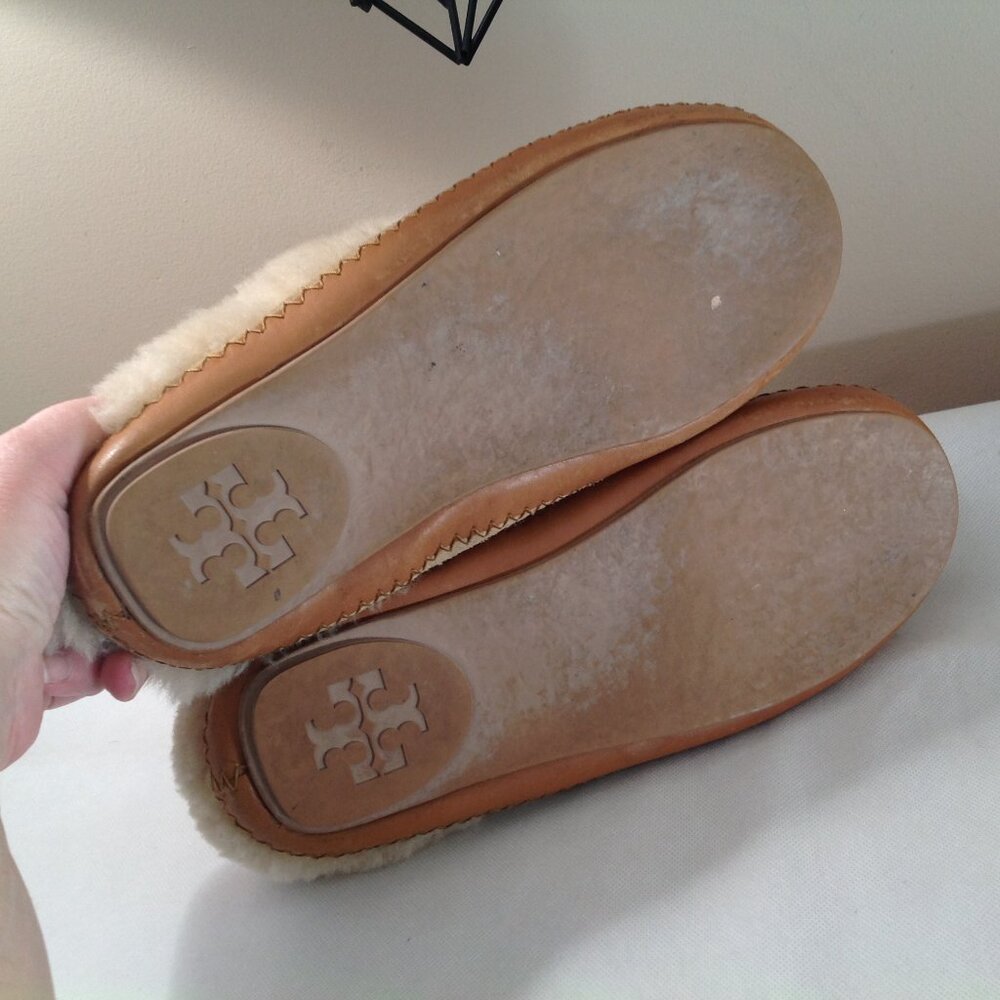 Tory Burch Moccasin Suede Leather Shearling Slippers 11 - Picture 5 of 8